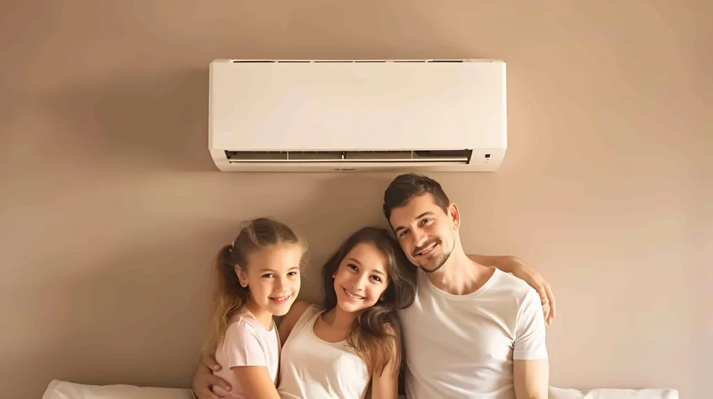 Family enjoying comfort under an energy-efficient air conditioner in Victoria